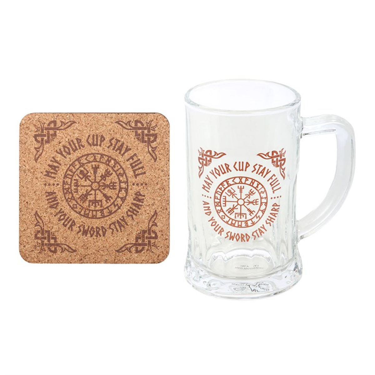 Viking Compass Glass Beer Tankard with Coaster